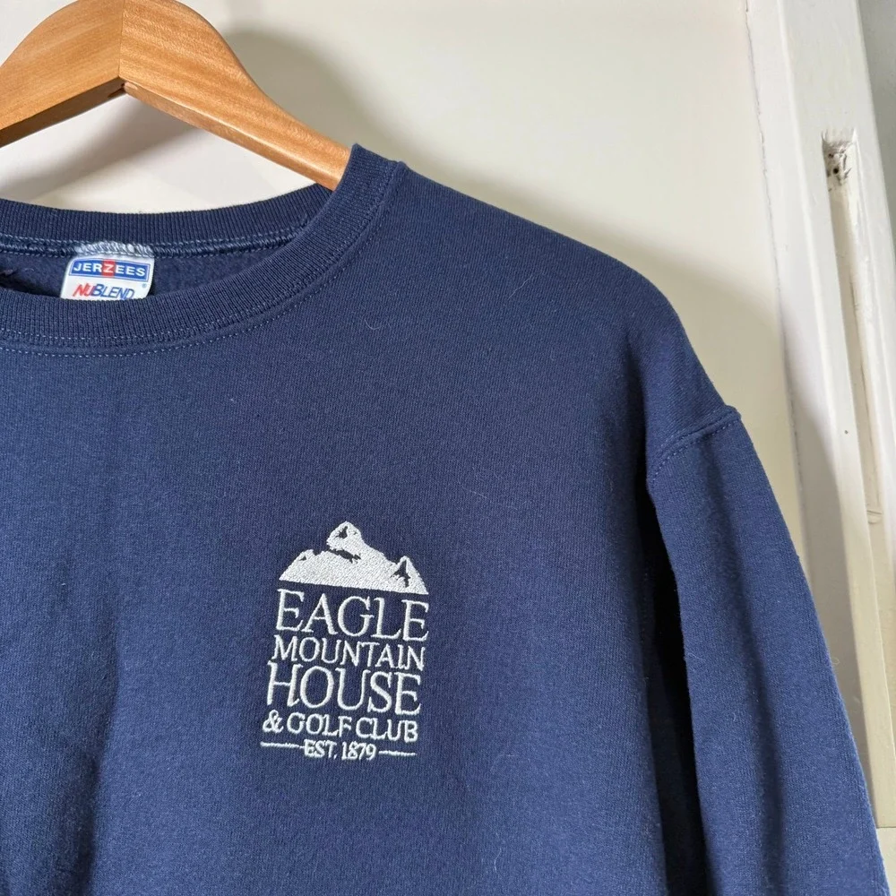 Eagle Mountain House Crewneck Sweater Men's Navy Blue Fleece Small VTG Golf Club